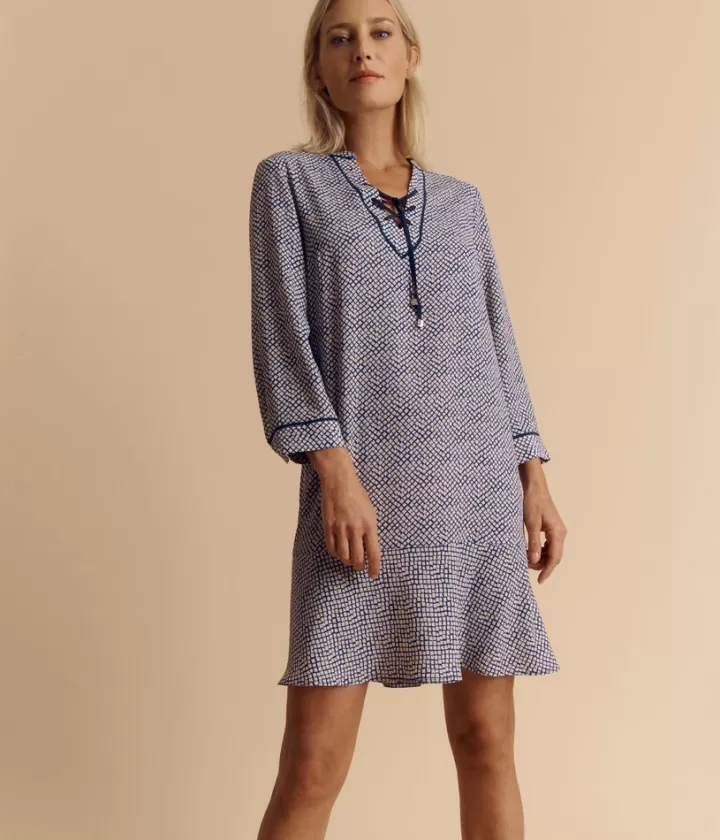 Robes & Jupes>DEVERNOIS Robe housse imprimée En crêpe Bleumarine