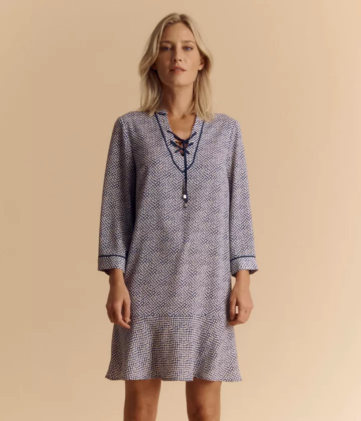 Robes & Jupes>DEVERNOIS Robe housse imprimée En crêpe Bleumarine