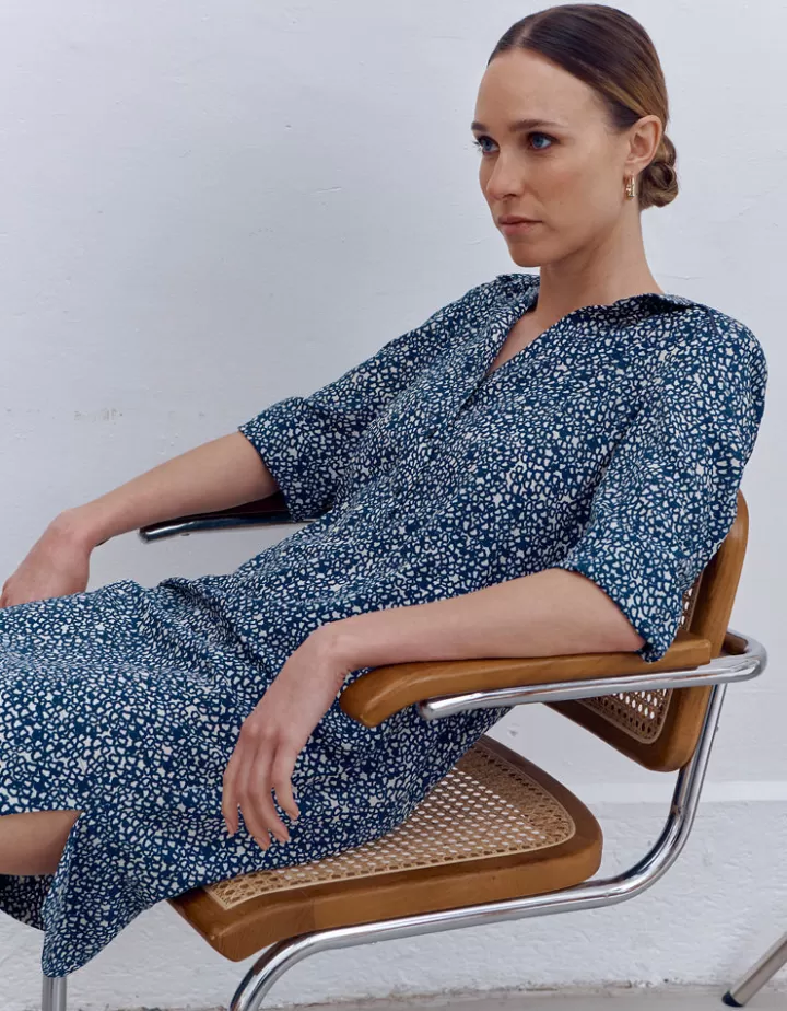 Robes & Jupes>DEVERNOIS Robe housse imprimée En crêpe fluide Bleu