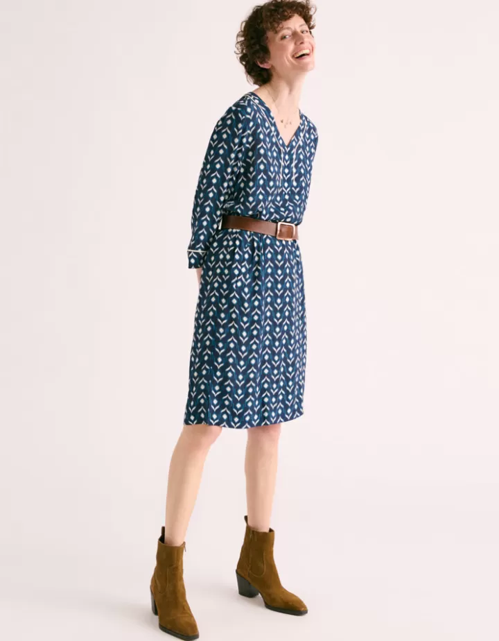 Robes & Jupes>DEVERNOIS Robe imprimée En crêpe de viscose Bleumarine