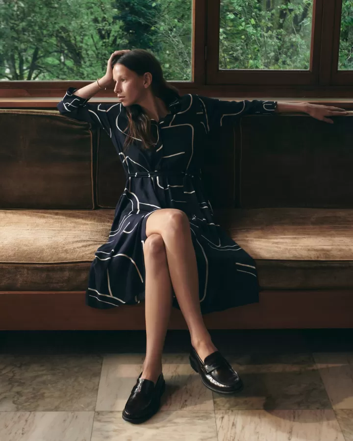 Robes & Jupes>DEVERNOIS Robe longue imprimée En crêpe de viscose fluide Bleumarine