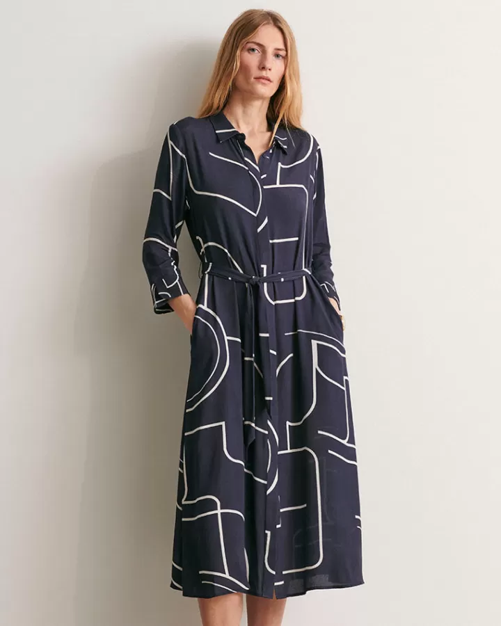 Robes & Jupes>DEVERNOIS Robe longue imprimée En crêpe de viscose fluide Bleumarine