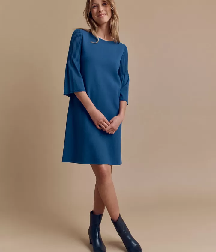Robes & Jupes | Maille>DEVERNOIS Robe maille à manches 3/4 Tricotée en France Bleuencre