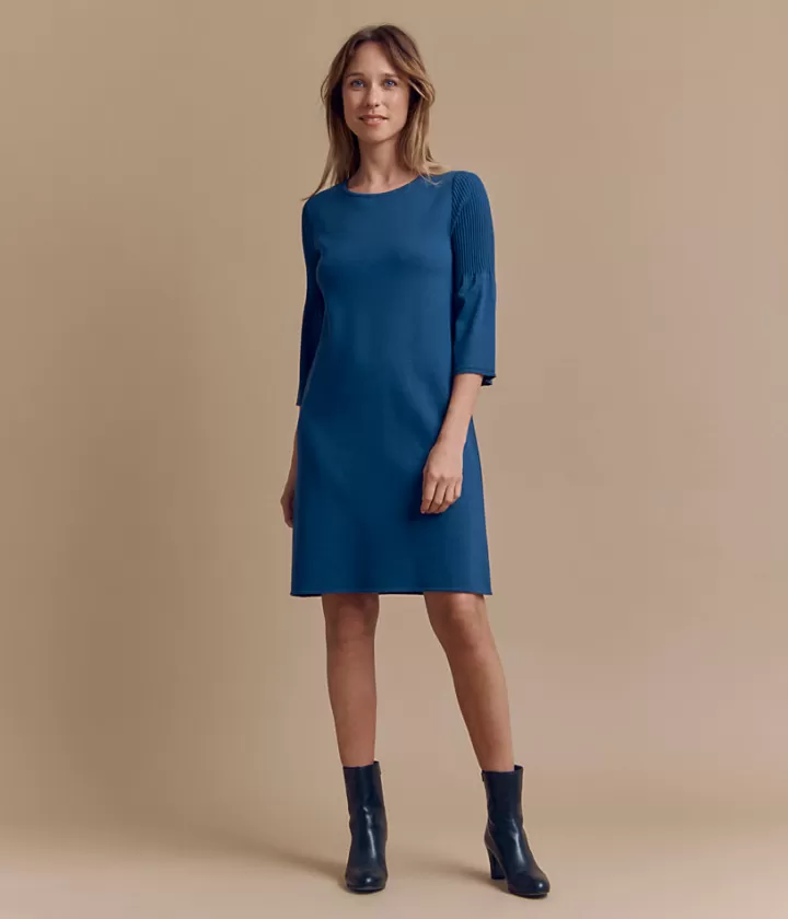 Robes & Jupes | Maille>DEVERNOIS Robe maille à manches 3/4 Tricotée en France Bleuencre