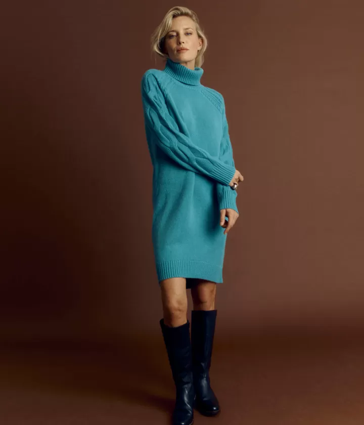 Robes & Jupes | Maille>DEVERNOIS Robe maille en laine et cachemire Col roulé Bleuhorizon
