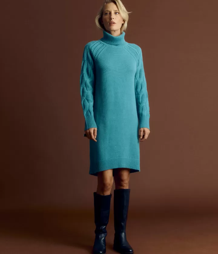 Robes & Jupes | Maille>DEVERNOIS Robe maille en laine et cachemire Col roulé Bleuhorizon