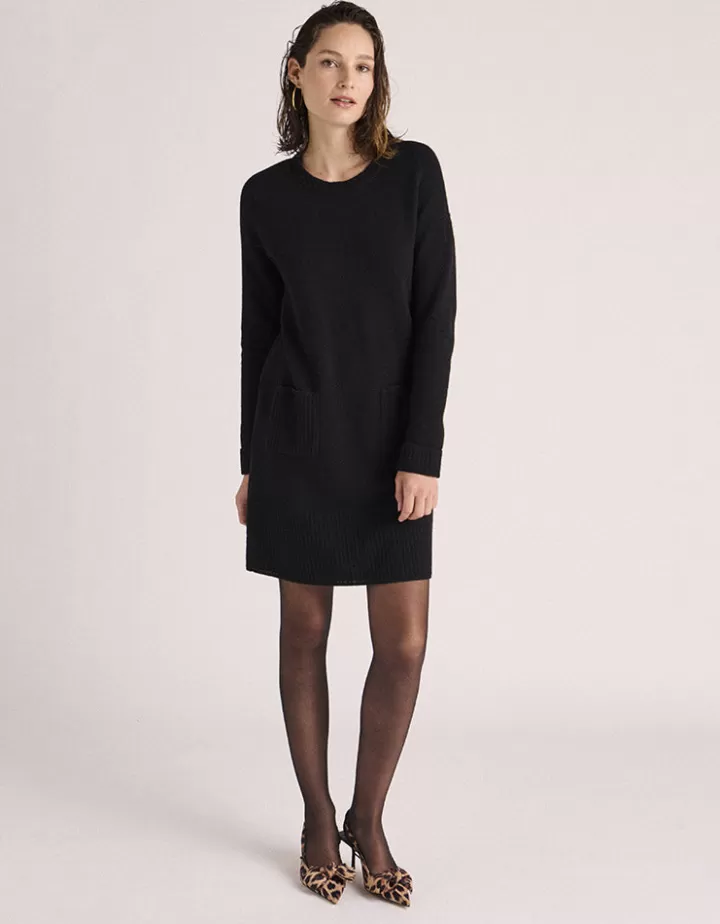 Robes & Jupes | Maille>DEVERNOIS Robe maille en laine mérinos et cachemire Tricotée en France Noir