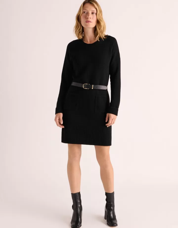 Robes & Jupes | Maille>DEVERNOIS Robe maille en laine mérinos et cachemire Tricotée en France Noir