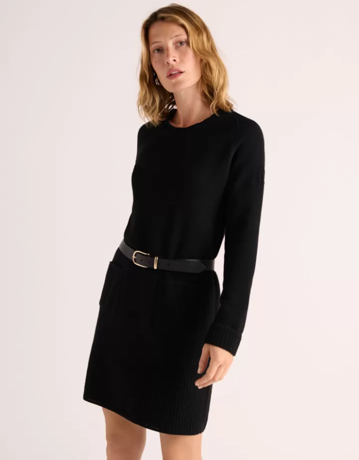 Robes & Jupes | Maille>DEVERNOIS Robe maille en laine mérinos et cachemire Tricotée en France Noir