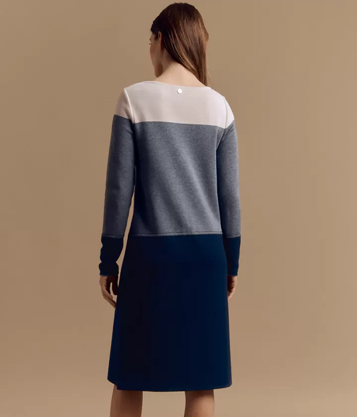 Robes & Jupes | Maille>DEVERNOIS Robe maille en laine Mérinos et viscose Tricotée en France Bleumarine