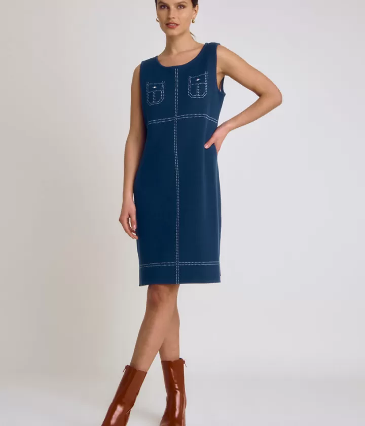 Robes & Jupes | Maille>DEVERNOIS Robe maille en laine mérinos Made in France Bleumarine