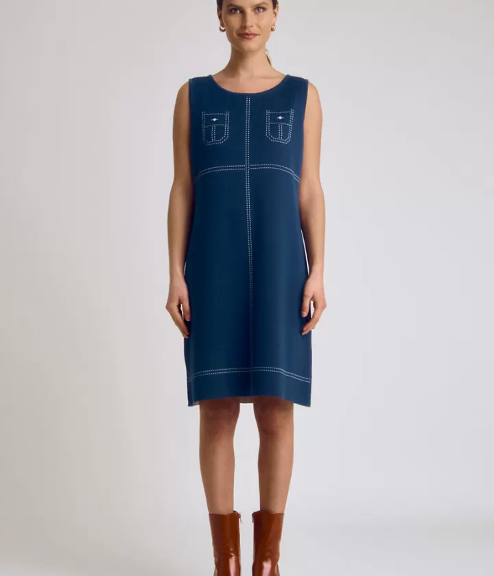 Robes & Jupes | Maille>DEVERNOIS Robe maille en laine mérinos Made in France Bleumarine