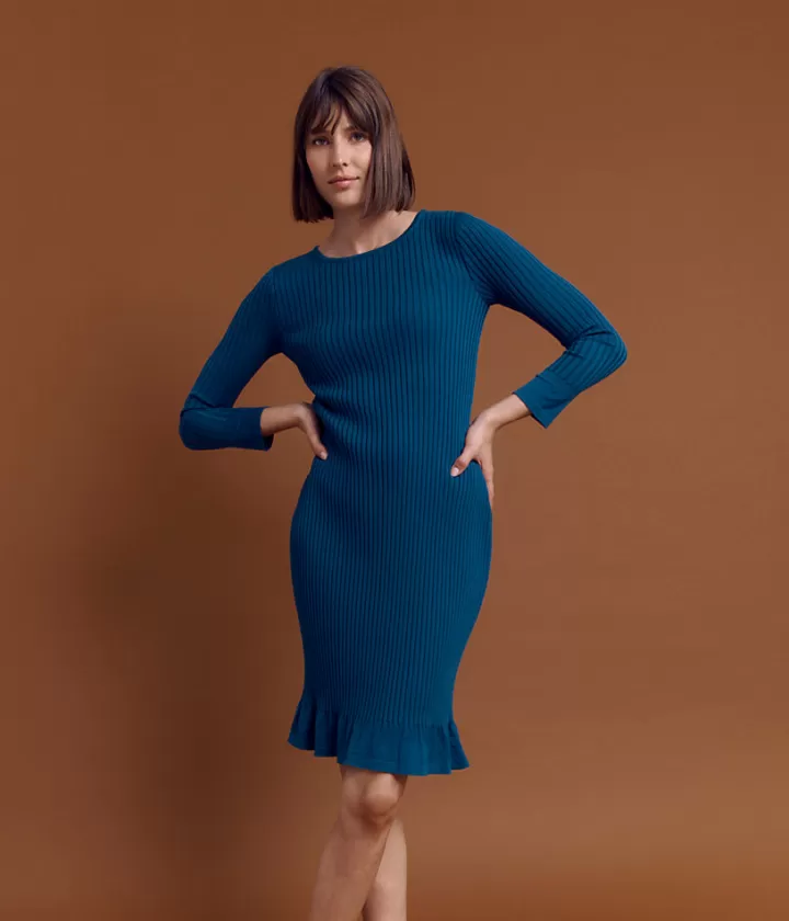 Robes & Jupes | Maille>DEVERNOIS Robe maille en laine mérinos Tricotée en France Bleuberlin