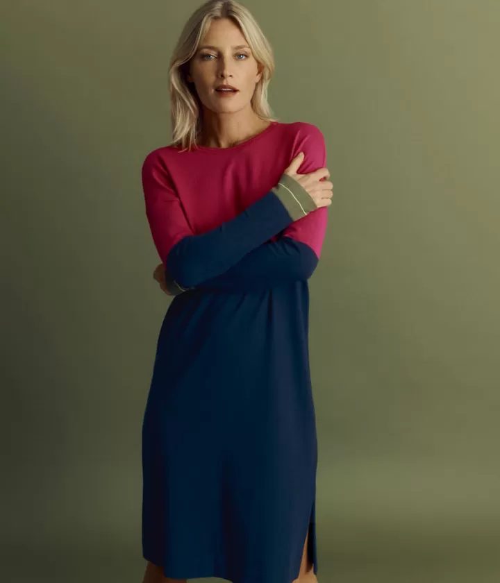 Robes & Jupes | Maille>DEVERNOIS Robe maille en viscose stretch Tricotée en France Bleumarine