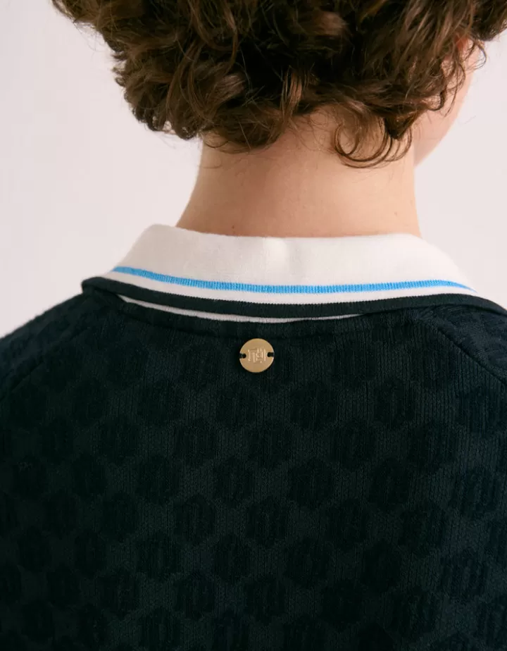 Robes & Jupes | Maille>DEVERNOIS Robe polo maille jacquard monogrammée Made in France Bleumarine