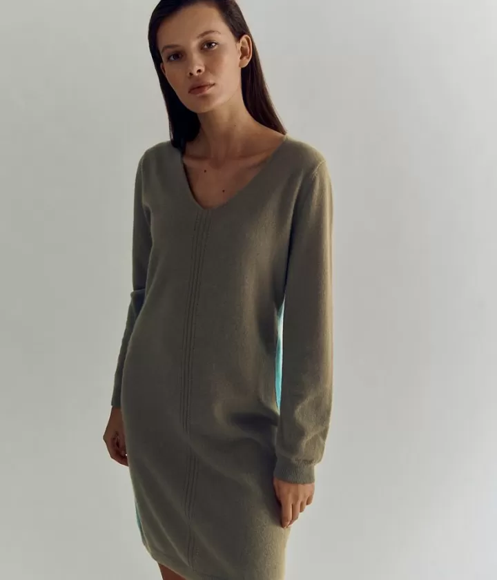 Robes & Jupes>DEVERNOIS Robe pull 100% Cachemire Marronkaki