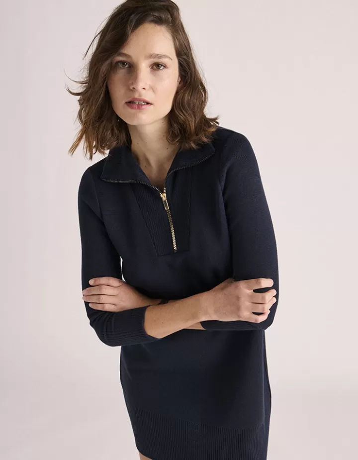 Robes & Jupes>DEVERNOIS Robe pull col camionneur Tricoté en France Stone