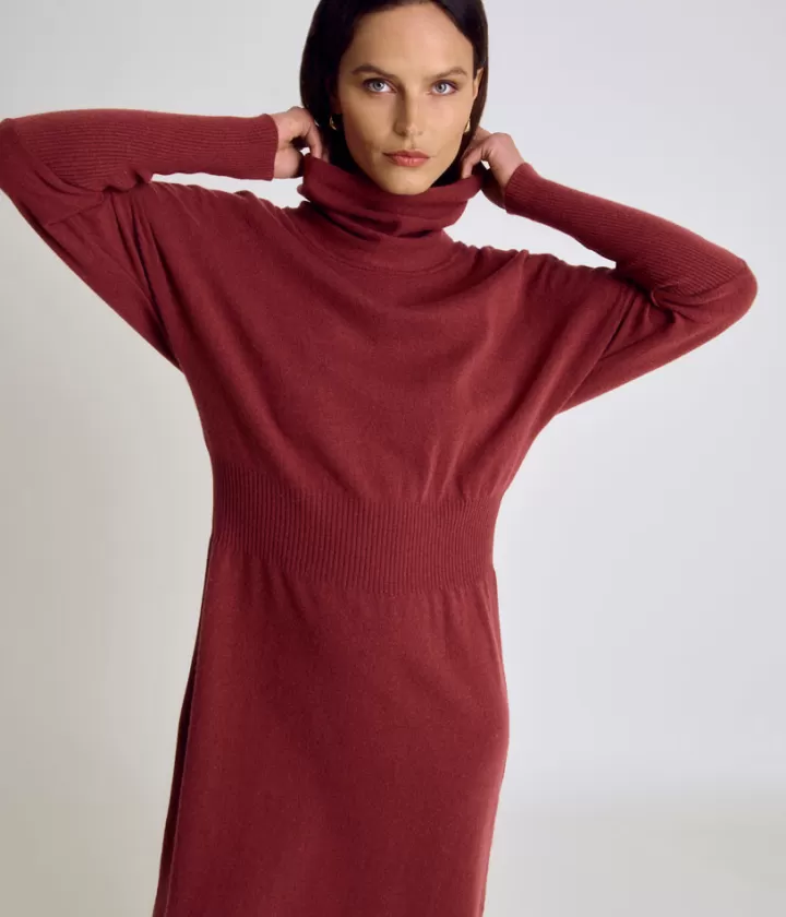 Robes & Jupes | Maille>DEVERNOIS Robe pull en laine et cachemire Tricotée en France Marronsatin