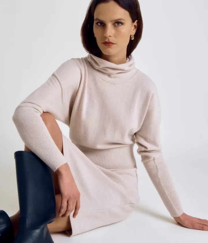Robes & Jupes | Maille>DEVERNOIS Robe pull en laine et cachemire Tricotée en France Beigepeau