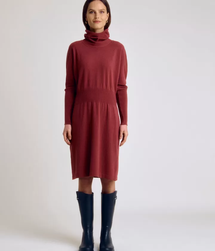 Robes & Jupes | Maille>DEVERNOIS Robe pull en laine et cachemire Tricotée en France Marronsatin