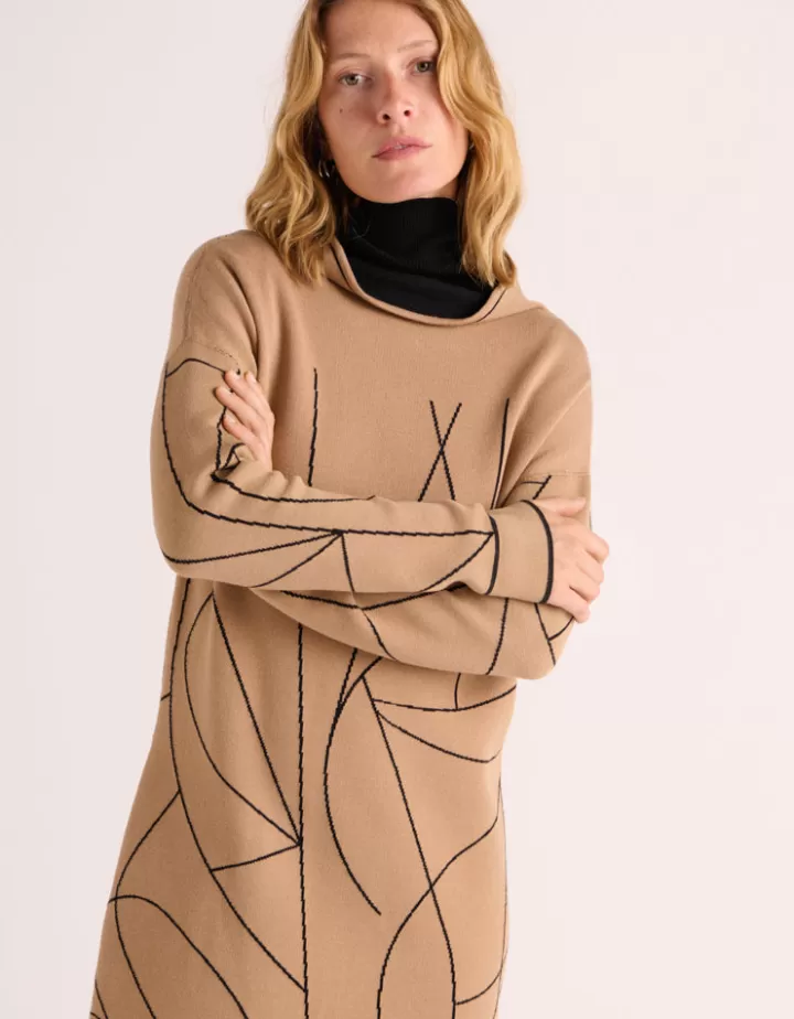 Robes & Jupes | Maille>DEVERNOIS Robe pull maille jacquard Tricotée en France Marron