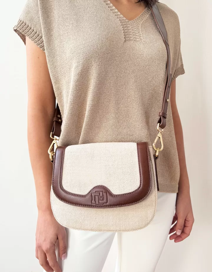 Accessoires>DEVERNOIS Sac bandoulière En cuir et raphia Beige