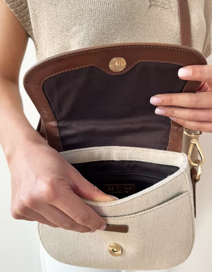 Accessoires>DEVERNOIS Sac bandoulière En cuir et raphia Beige