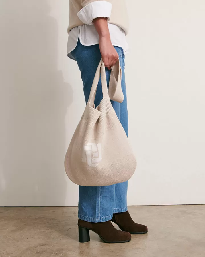 Accessoires | Maille>DEVERNOIS Sac bandoulière en maille jacquard Made in France Beige