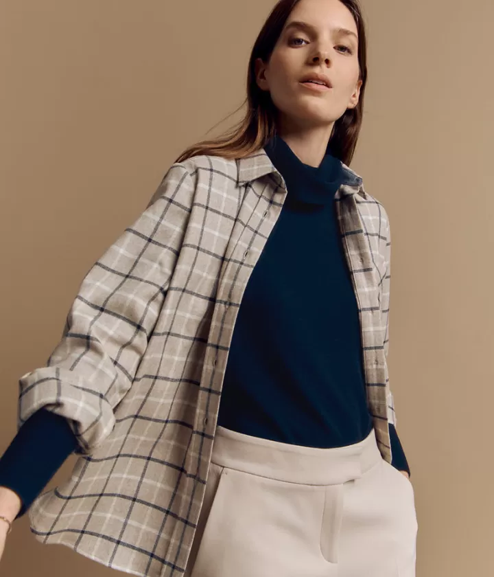 Tops & Chemises>DEVERNOIS Surchemise à carreaux en laine En flanelle Beige