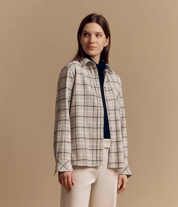 Tops & Chemises>DEVERNOIS Surchemise à carreaux en laine En flanelle Beige