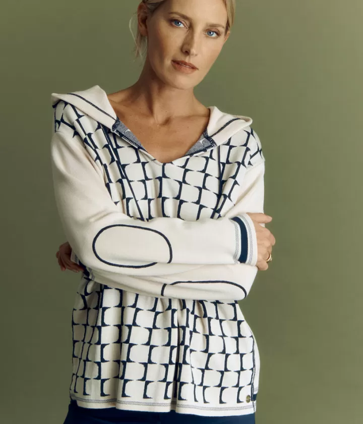 Maille>DEVERNOIS Sweat maille jacquard en viscose stretch Made in France Beige
