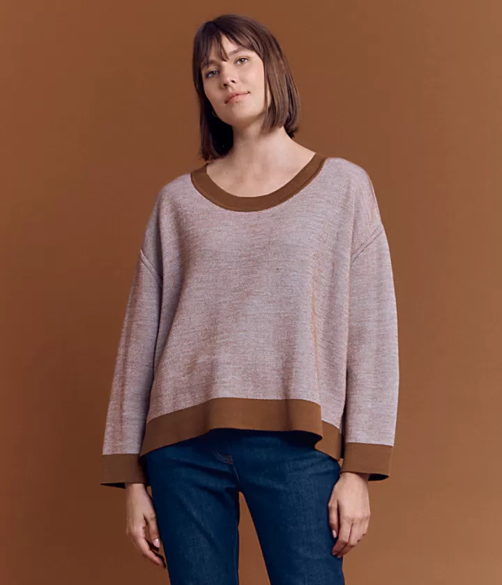 Maille>DEVERNOIS Sweat maille laine Mérinos Tricoté en France Marron