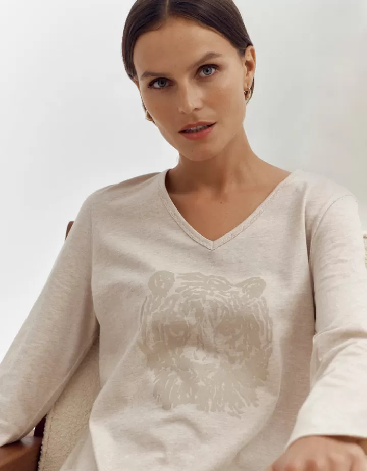 Tops & Chemises>DEVERNOIS Tee-shirt à motif En coton Beigechampagnefonce