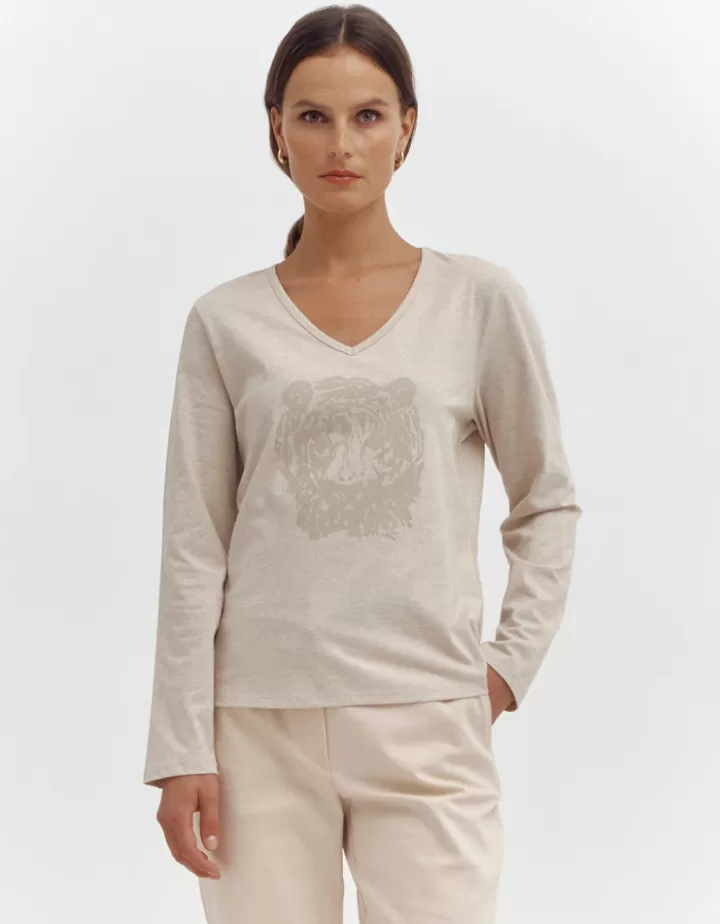 Tops & Chemises>DEVERNOIS Tee-shirt à motif En coton Beigechampagnefonce