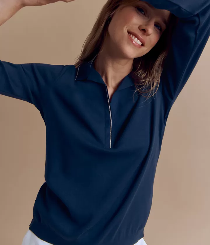 Tops & Chemises>DEVERNOIS Tee-shirt manches longues Détails perles Marine