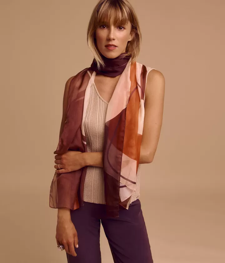 Accessoires>DEVERNOIS Étole en voile de soie Dessin exclusif Marron