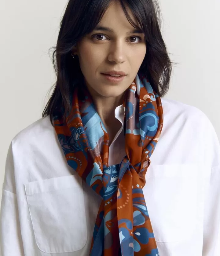 Accessoires>DEVERNOIS Étole imprimée double face En twill de soie Orange