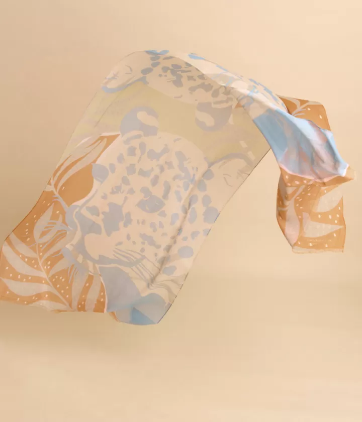 Accessoires>DEVERNOIS Étole imprimée en coton biologique Dessin exclusif Beige