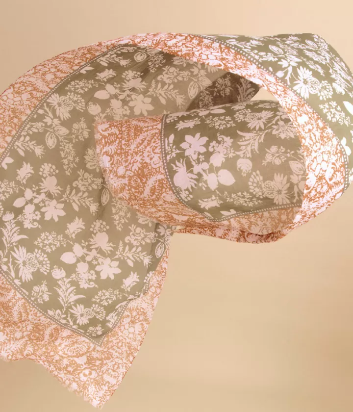 Accessoires>DEVERNOIS Étole imprimée en coton Coton biologique Marronkaki