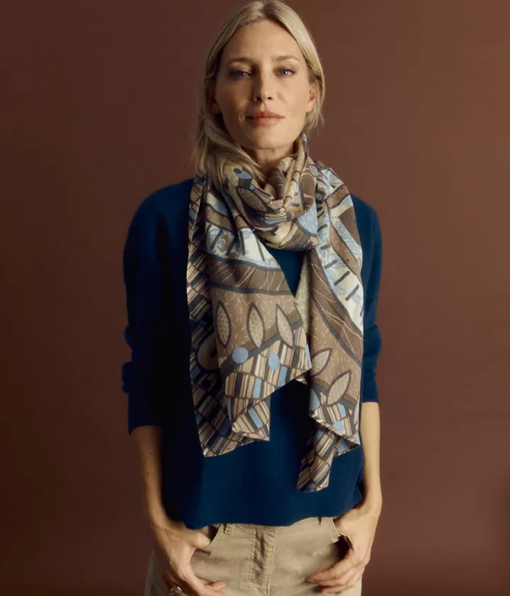 Accessoires>DEVERNOIS Étole imprimée en laine Motif coeurs Beige