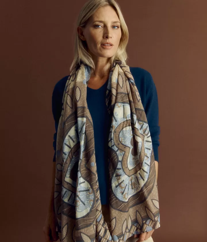 Accessoires>DEVERNOIS Étole imprimée en laine Motif coeurs Beige