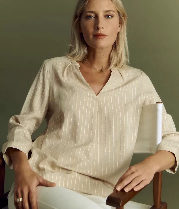 Tops & Chemises>DEVERNOIS Tunique rayée Rayure lurex Beige