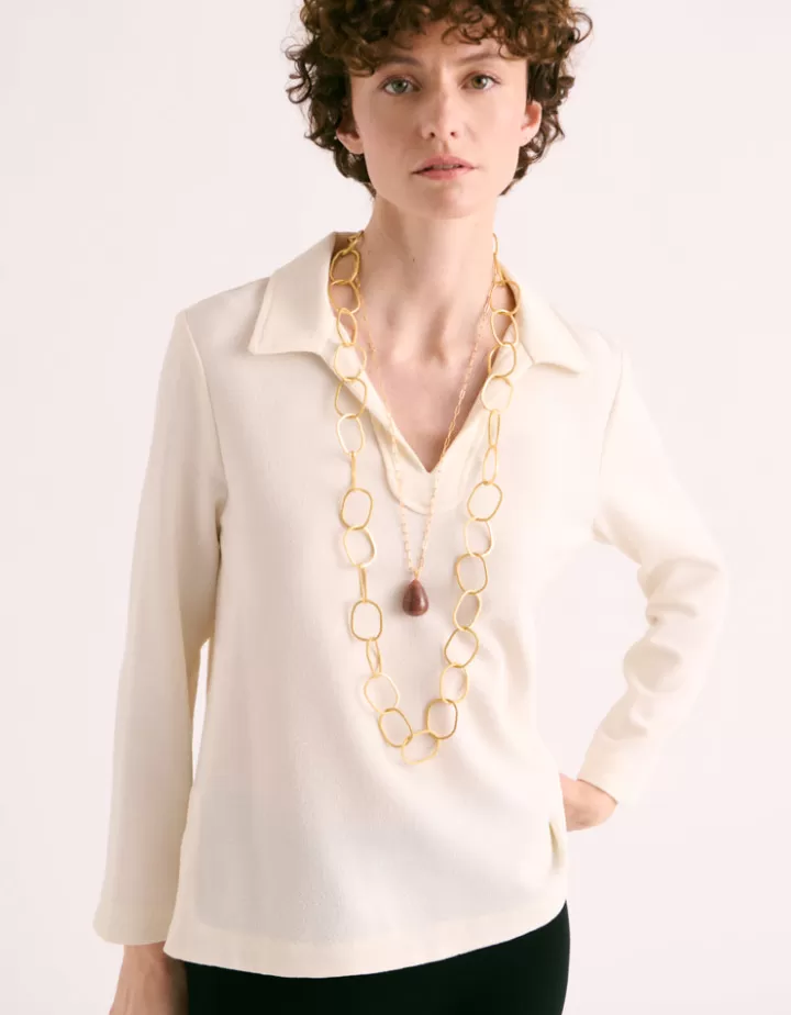 Tops & Chemises>DEVERNOIS Tunique style vareuse En crêpe 3D Blanccasse