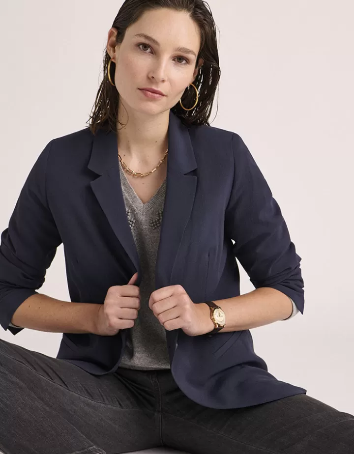 Vestes & Manteaux>DEVERNOIS Veste blazer En crêpe stretch Marine