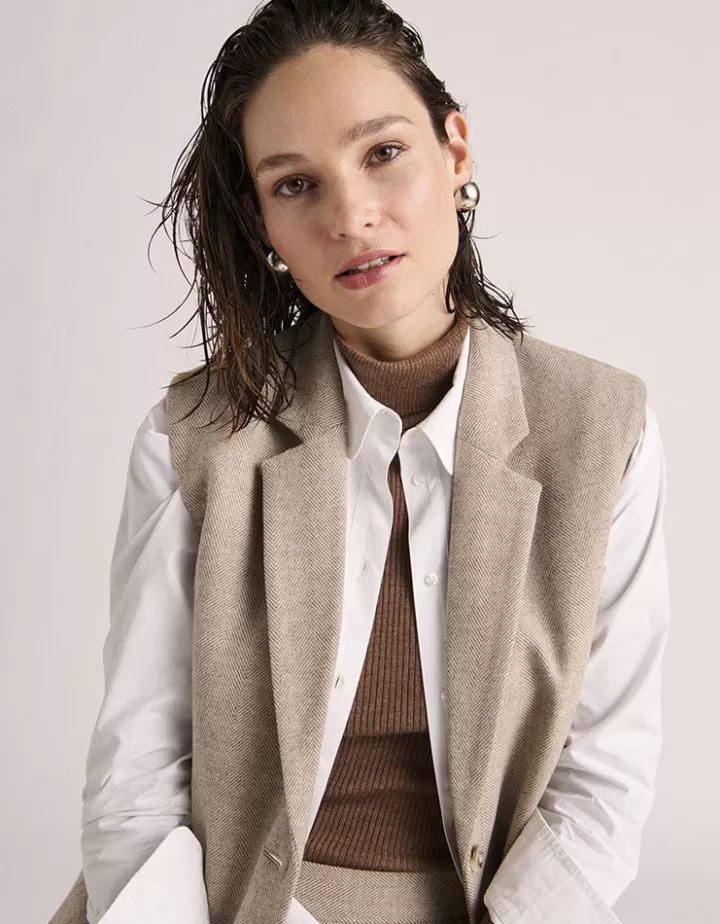 Vestes & Manteaux>DEVERNOIS Veste blazer sans manches En tweed Beige