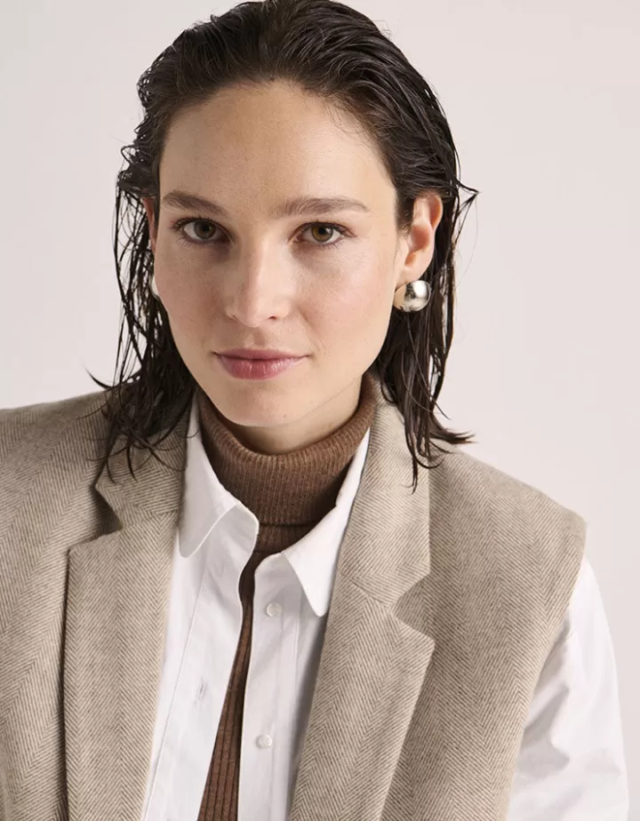 Vestes & Manteaux>DEVERNOIS Veste blazer sans manches En tweed Beige