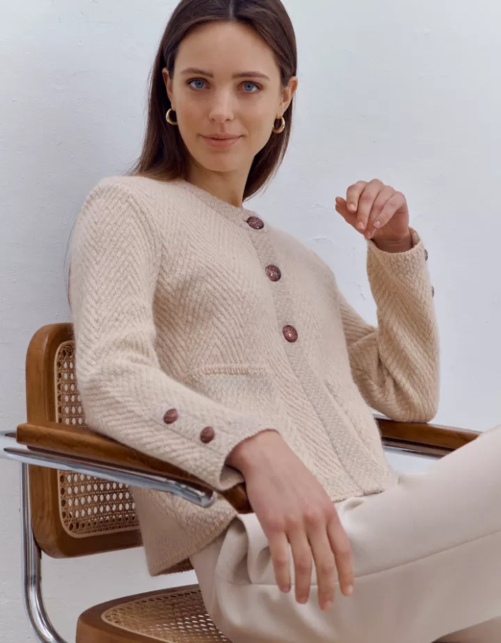 Vestes & Manteaux | Maille>DEVERNOIS Veste boite en mohair Tricotée en France Beige