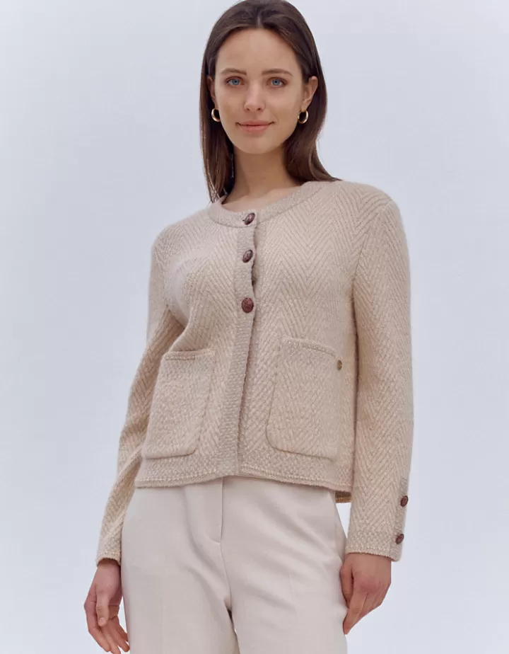 Vestes & Manteaux | Maille>DEVERNOIS Veste boite en mohair Tricotée en France Beige