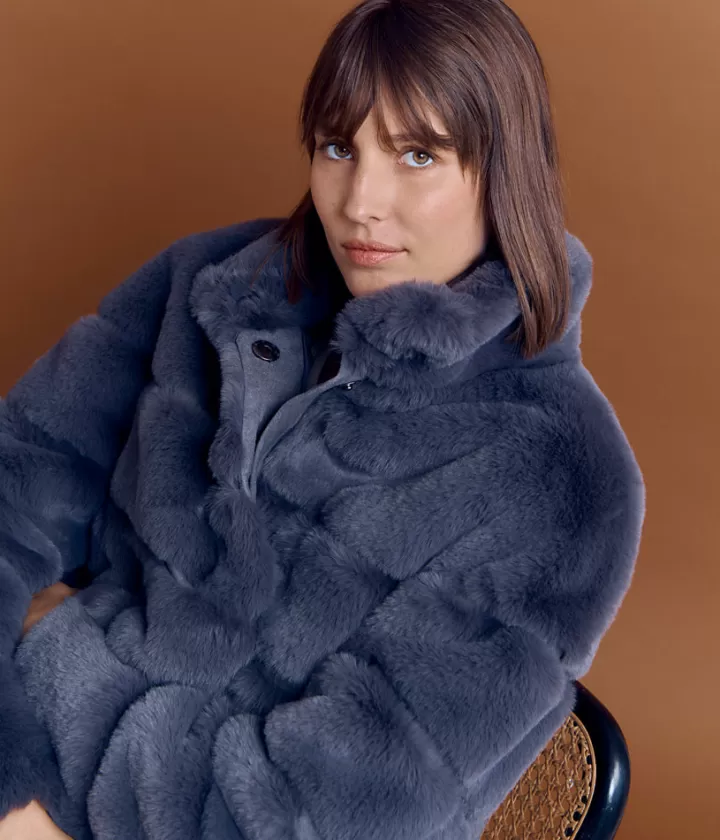Vestes & Manteaux>DEVERNOIS Veste courte en fausse fourrure Matelassée Grisperle