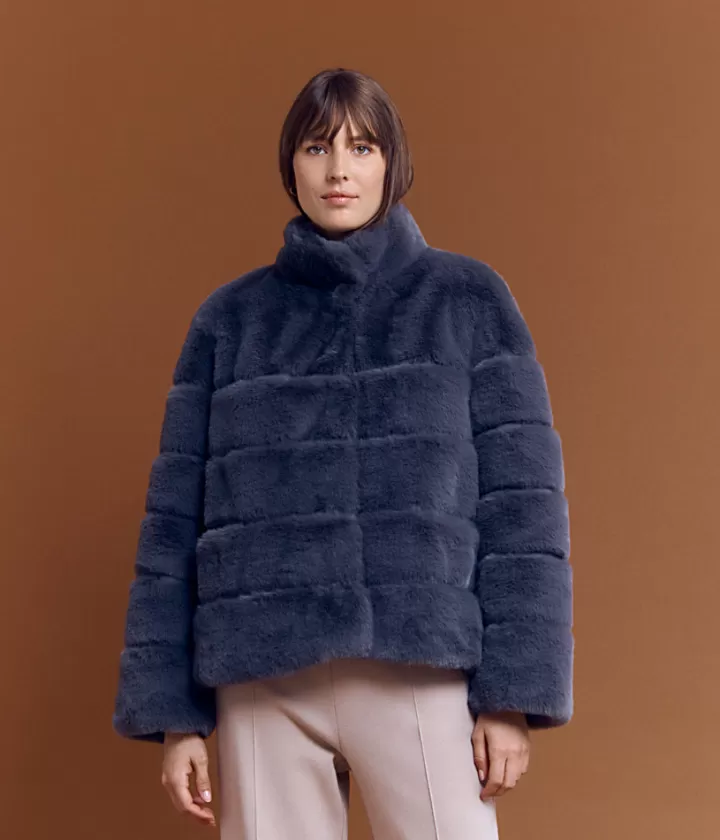 Vestes & Manteaux>DEVERNOIS Veste courte en fausse fourrure Matelassée Grisperle